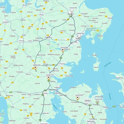 Kort over Danmark – TRASOLU TRACKER viser vejafgifter og ruteomkostninger